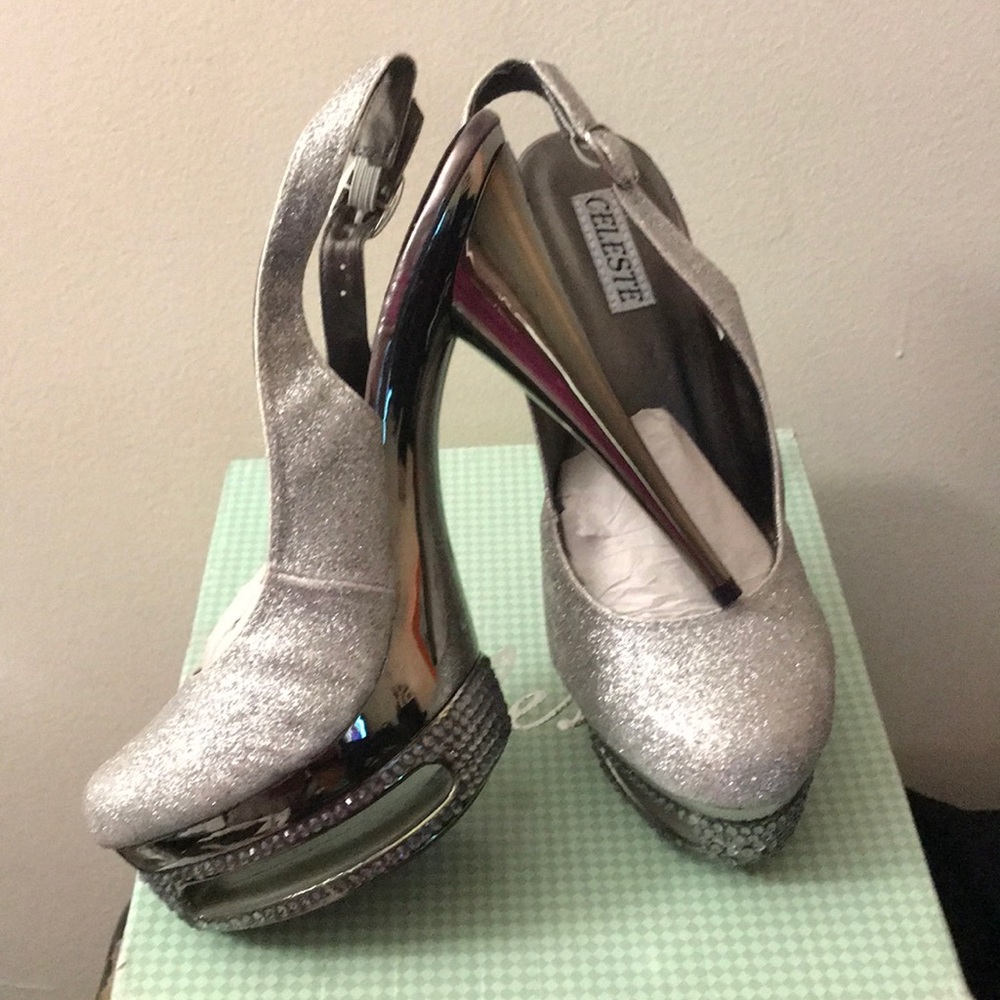 Never worn, slingback platform shoes.